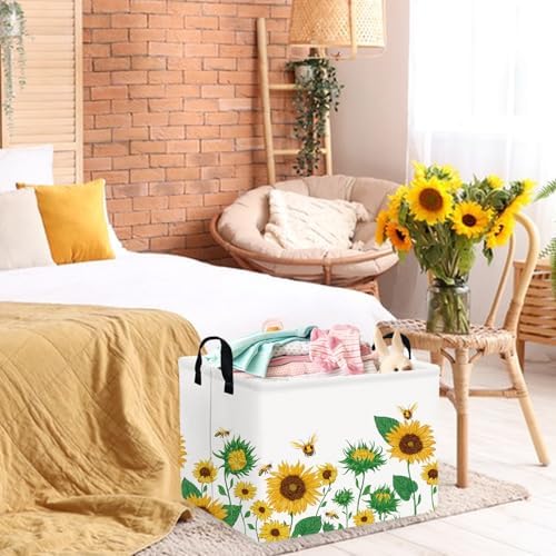 FXOLCSHE Rectangular Sunflower basket, Waterproof Canvas kids Laundry Nursery - Image 3