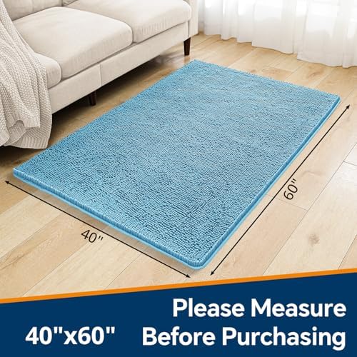 Chenille Bathroom Rug 40"x60" Sky Blue, Large Plush Bath Mat - Image 2
