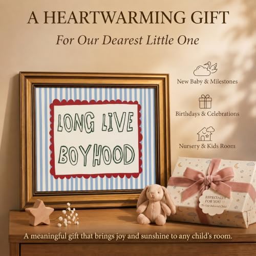 Vintage Gold Framed Nursery Wall Art Stripe Long Live Boyhood Canvas Prints - Image 5