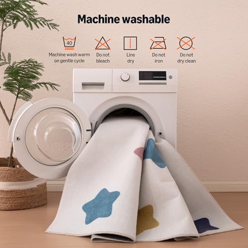 Amazon Basics Kids Printed Area Rug, Machine Washable, Colorful Stars - Image 5