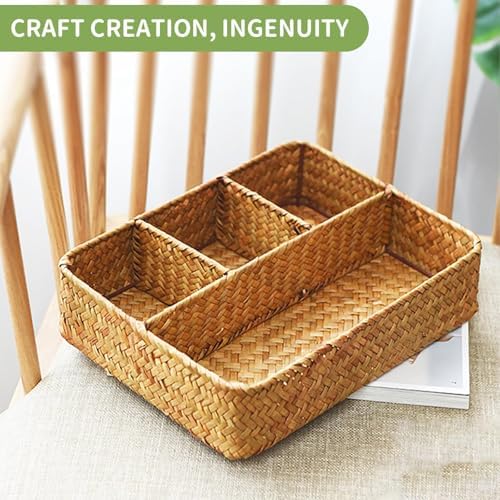 Nonam Large 4-Section Seagrass Tea Bag Organizer, Divided Basket - Image 6