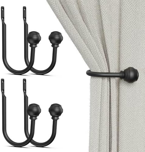 Hion Curtain Holdbacks Black 4pcs, Curtain Tiebacks Wall Mounted Hooks by Hion