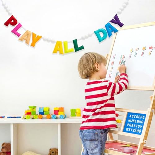 Pre-Strung Rainbow Play All Day Felt Banner Reusable Wall Sign Play All Day - Image 5