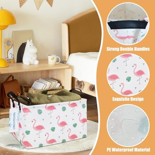 Rectangular Collapsible Leaf Flamingo Storage Basket Nursery Organizer - Image 3
