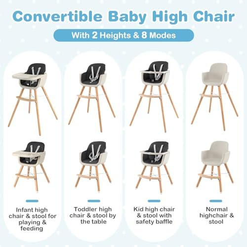 HONEY JOY Baby High Chair, 6-in-1 Eat & Grow Wooden Highchair/Toddler Chair - Image 2