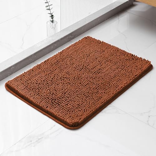 Chenille Bathroom Rug 17"x24" Rust, Non-Slip Plush Bath Mat by Kildoss