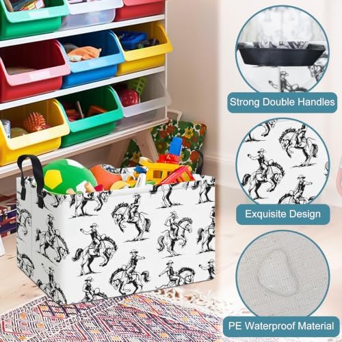 Western Cowboy Rectangular Fabric Storage Basket - Image 7
