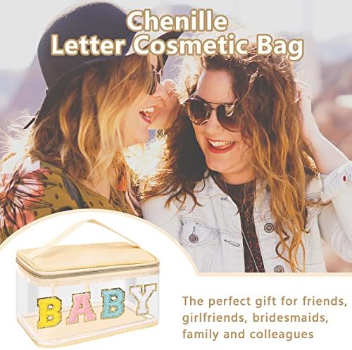 Iqimott Preppy Clear Makeup Bag Baby Pouch, Chenille Letter Cosmetic Bag - Image 5