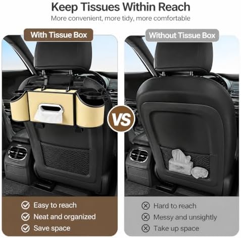 Back Seat Car Organizer, 2 Cup Holders, Tissue Holder, Phone Stand & Hooks - Image 4