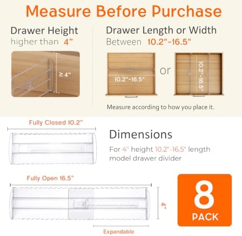 8 Pack 4" High Drawer Dividers for Clothes, 10.2"-16.5" Expandable - Image 2