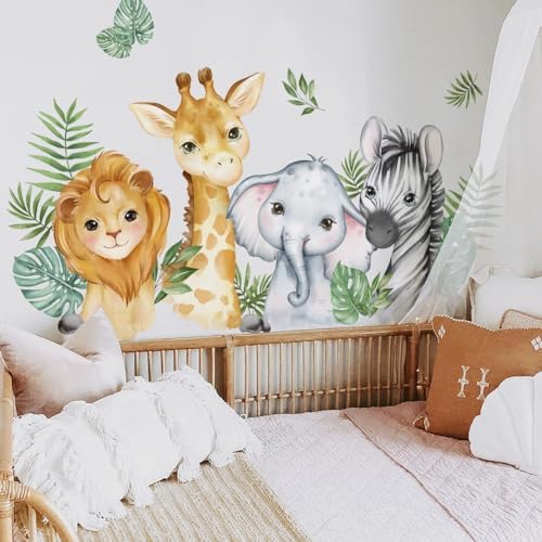 52.51x23.62 Inch Watercolor Jungle Animal Wall Decals Safari Forest Animal Wall - Image 5