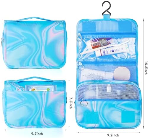 Blue Hanging Toiletry Bag for Girls, Travel Toiletry Bag for Teen Girls - Image 3