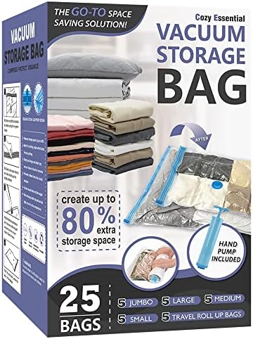 Vacuum Storage Bags with Hand Pump, Vacuum Seal Space Saver Bags, 25 Combo by CozyEssential