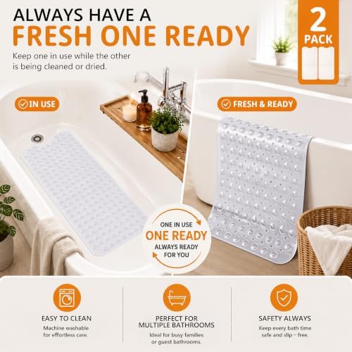 Yimobra Non Slip Bath Mat for Tub 40x16, 2 Pack Long Bath Tub Mat - Image 2