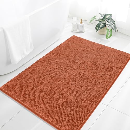 Chenille Bathroom Rug 40"x60" Coral, Large Plush Bath Mat by Kildoss