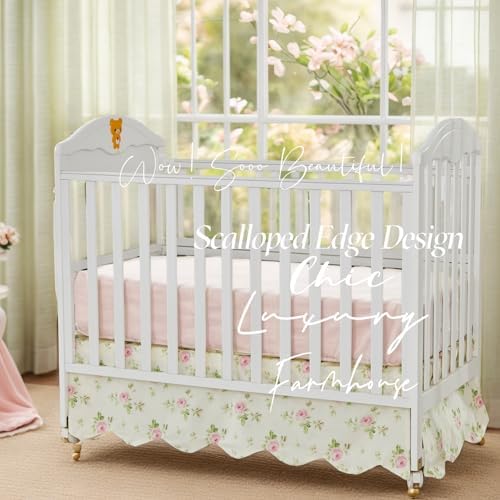 Brandream Scallop Edge Cotton Crib Skirt, Baby Boy Girl Gender Neutral Crib - Image 3