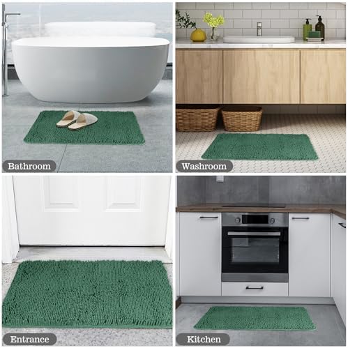 Yeaban Chenille Dark Green Bathroom Rug 24"x36", Non-Slip Rubber Backing - Image 5