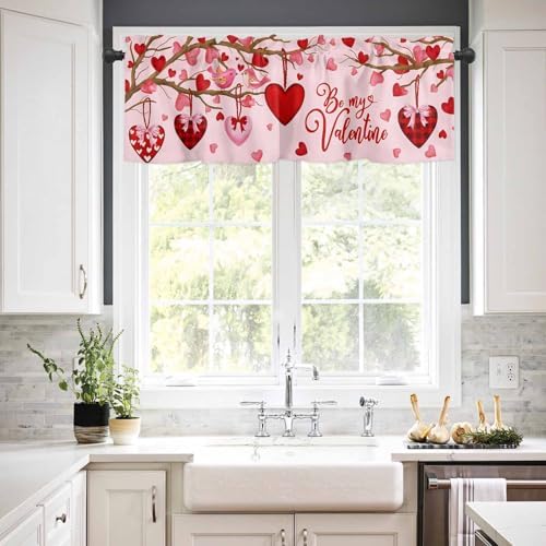 Vandarllin Pink Valentine's Day Kitchen Curtains and Valances Set, Be My - Image 4