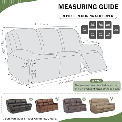vctops 8 Pieces Geometric Jacquard Plush Recliner Sofa Covers Soft Fuzzy Fluffy - Image 2