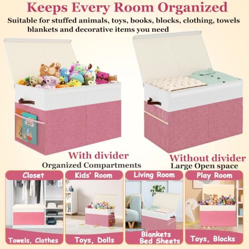 Large Toy Storage Box with Lid, Toy Chest with Divider, Foldable Organizer - Image 5