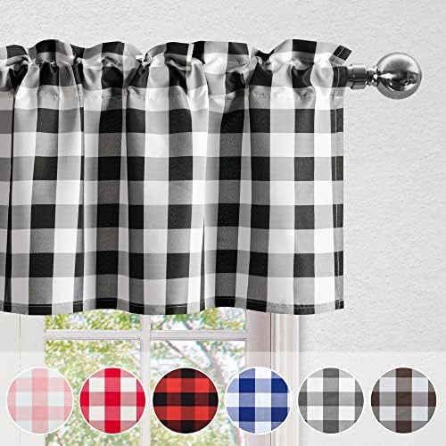 Hiasan Black and White Buffalo Plaid Curtains Valances, 42W x 18L, 1 Panel - Image 3