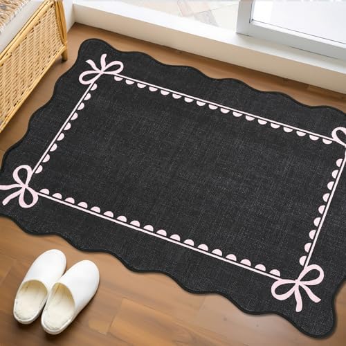 GarveeHome Scalloped Entryway Rug 2x3 Washable Bow Rug by GarveeHome