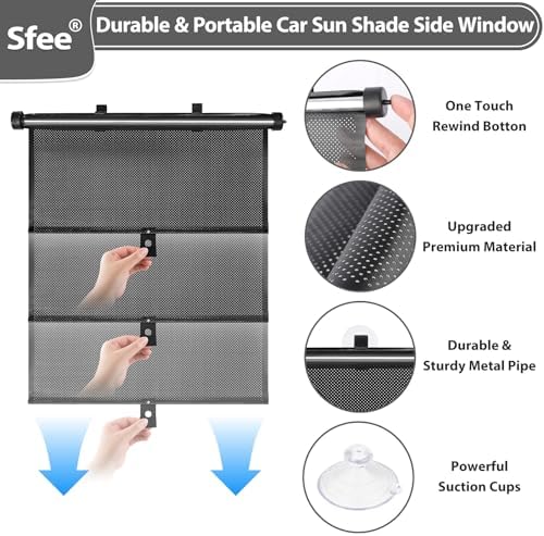 Sfee Car Window Shades for Baby-2 Pack Retractable Side Window Car Sun Shade - Image 5