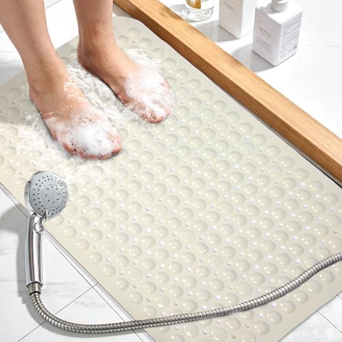 Large Shower Mat Bathtub Mat Bath Mat Non Slip Beige 21.5"x33.5" by NaolotureHome