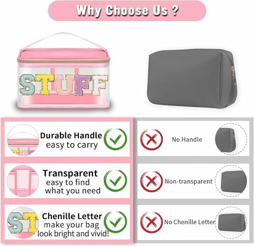Chenille Letter Clear Makeup Bags Stuff Pouch, Preppy Patch Makeup Bag Zipper - Image 4