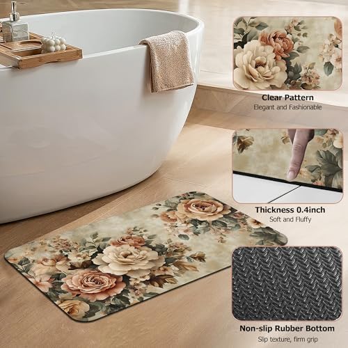 Vintage Rose Bath Mat, Retro Flowers Diatomaceous Earth Bath Mat, Rubber - Image 4