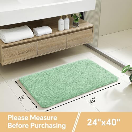 Polyester Bathroom Rug 24"x40" Light Green, Non-Slip Soft Bath Mat - Image 2