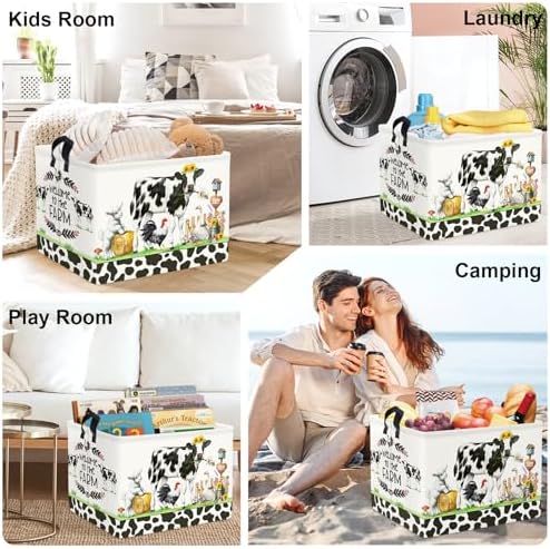 Farm Animals Storage Basket Collapsible Clothes Baby Nursery Hamper Large Book - Image 7