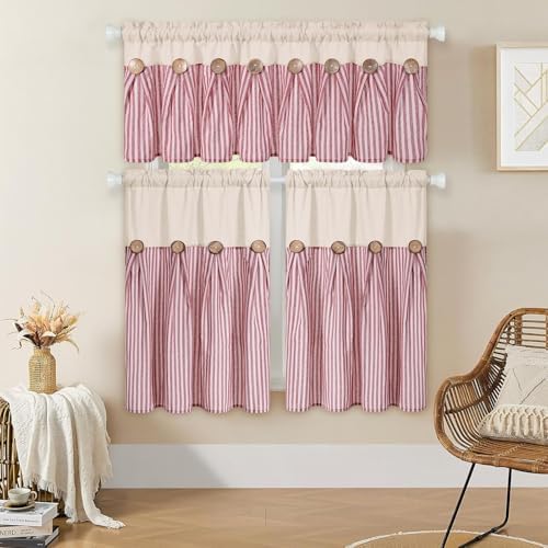 ASPMIZ Boho Linenn Kitchen Curtains 36 Inch Length, Farmhouse Kitchen Window - Image 3