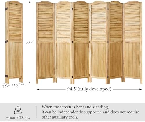 Room Dividers, 5.75Ft Individual Privacy Screens Foldable Wooden Louver & MDF - Image 5