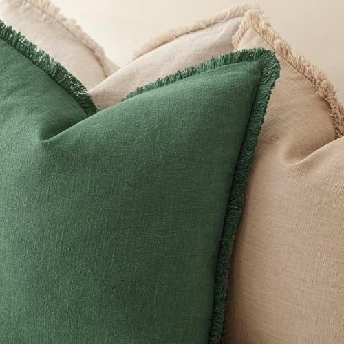Foindtower Decorative Linen Fringe Throw Pillow Covers 16×16 Pine Green - Image 5