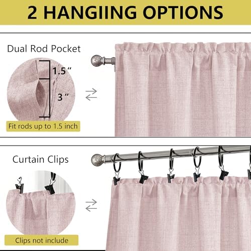 Valances for Windows, Light Filtering Faux Linen Textured Small Short Window - Image 4