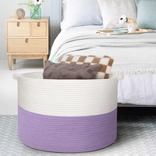 MEGASKET 115L Oversized Purple Basket, 23.6“x15.7 Woven Cotton Rope Baskets - Image 5