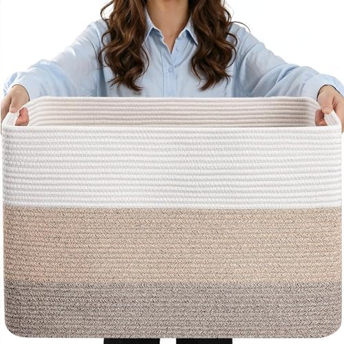 75L Laundry Basket Hamper, Gradient Brown/White by Hobasket