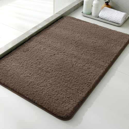 Polyester Bathroom Rug 24"x36" Brown, Non-Slip Soft Shaggy Bath Mat by Kildoss