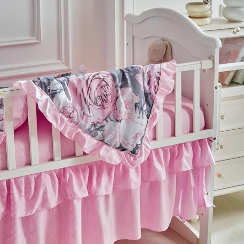 3 Pieces Flowers Crib Bedding Set Baby Ruffled Quilted Comforter - Image 7