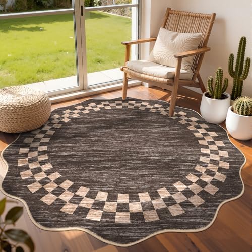 GarveeHome Washable Scalloped Round Rug 4ft Modern Solid Color Circle Rugs by GarveeHome