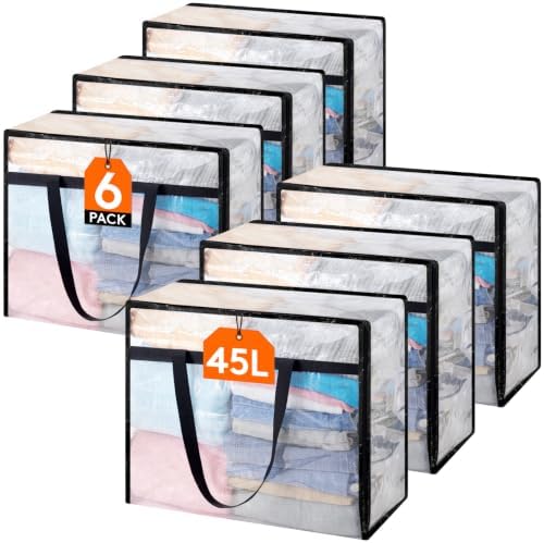Lifewit 6 Pack Clear Storage Bags, 45L Clothes Organizer by Lifewit