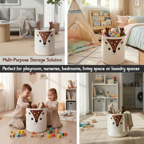 Storage Basket, Large 14” x 12” Woven Cotton Rope Bin - Image 2