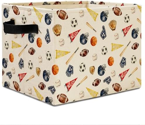 Sports Nursery Decor Storage Bins, Baseball Basketball Football Soccer Sports by Unknown