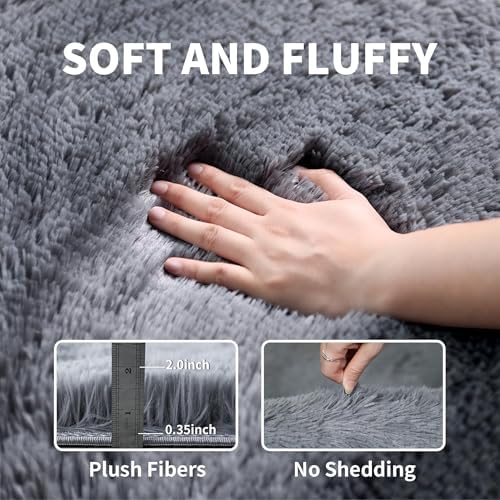 KICHOWUA Grey Fluffy Shag Rug 2x6 - Image 4