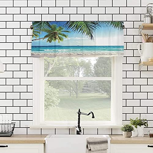 Kitchen Curtains and Valances Set, Palms Tree Ocean Tropical Sea Window - Image 3
