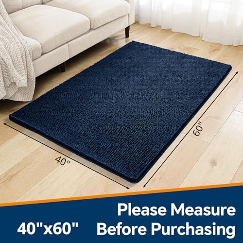 Chenille Bathroom Rug 40"x60" Navy Blue, Large Plush Bath Mat - Image 2