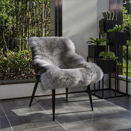 Genuine Real NZ Sheepskin Area Rug Fluffy Lambskin Living Room Grey 2 x 3ft - Image 2