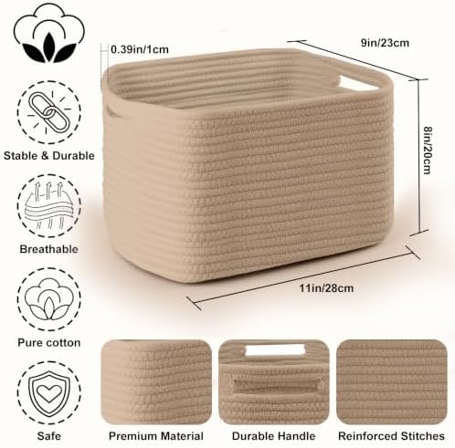 4 Pack Storage Baskets for Organizing, and Clothes, Cotton Rope Basket for - Image 2