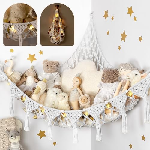 TIDYTEDS Snow White Macrame DreamLights Boho Stuffed Animal Storage Net and by TIDYTEDS